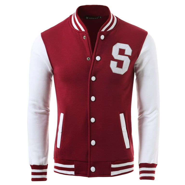 Men s Baseball School Varsity Buttons Letterman Bomber Jacket