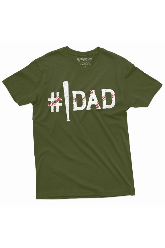 Men's Baseball Shirt Baseball Dad Shirt Father's Day Baseball Gift Tee Gift For Father Shirt For Men (Large Military Green)