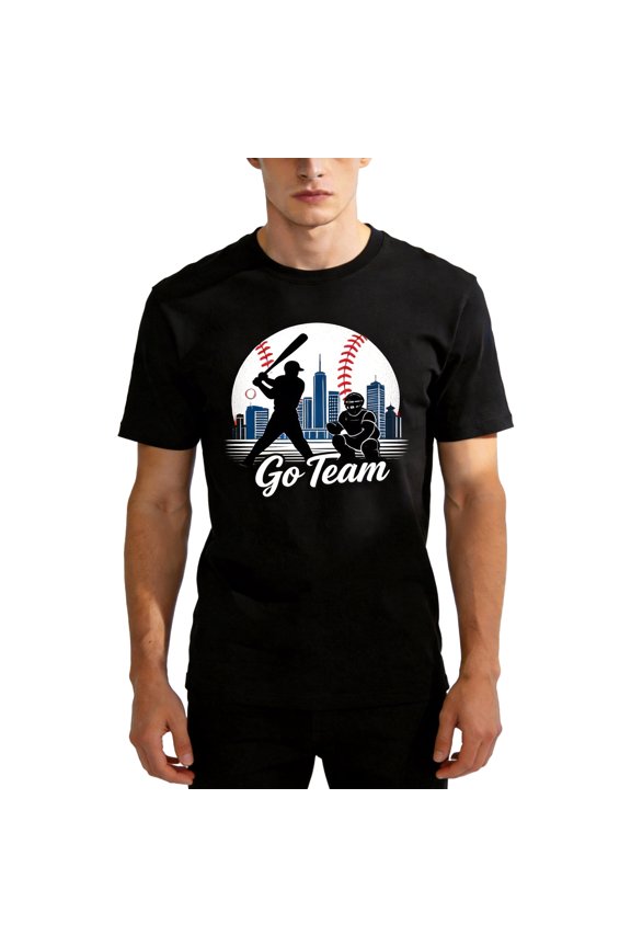 Men's Baseball Skyline Graphic Tee Cotton Crew Neck Short Sleeve Go Team Shirt M