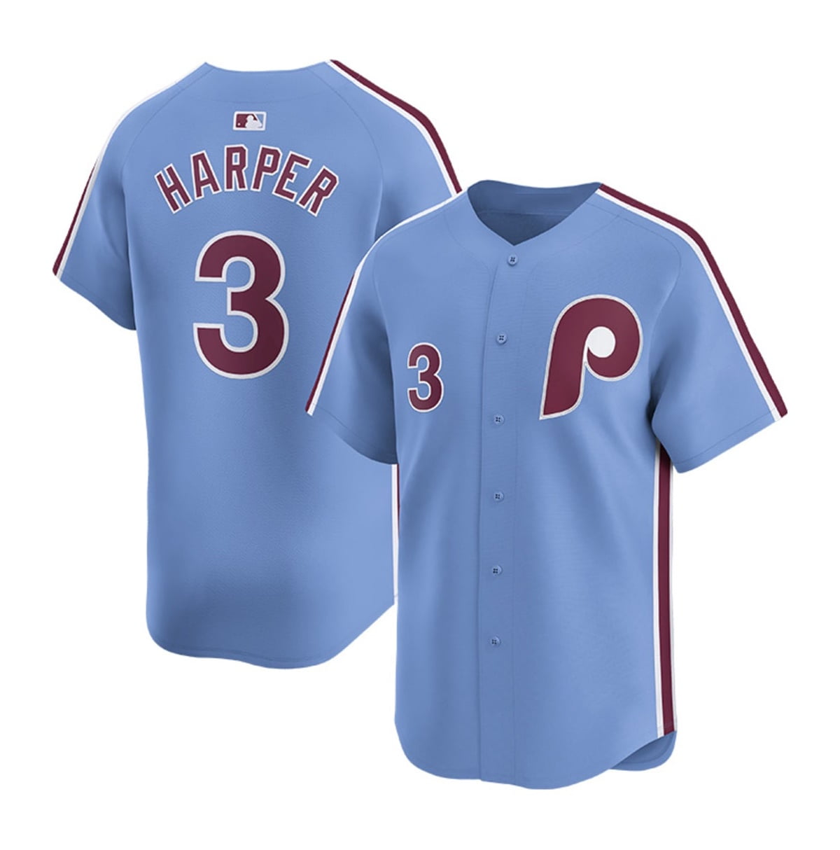 Men's Baseball Team Jersey Bryce Harper #3 Philadelphia_Phillies Light ...