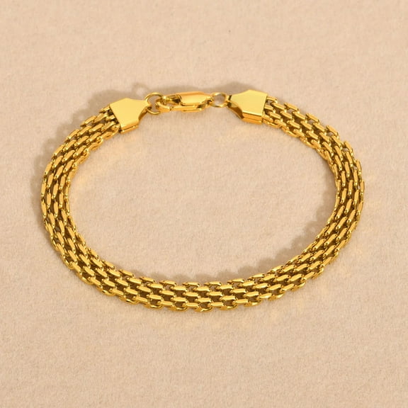 Men's Basic 6mm Mesh Link Chain Bracelets Jewelry,Waterproof 14K Yellow Gold Italian Chains Wristband Gifts to Him,17/19/21CM