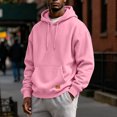 thumbnail image 1 of Men's Basic Baggy Hoodie, Long Sleeve Drawstring Hooded Sweatshirt, Fall Solid Color Casual Loose Fit Pullover with Pocket Pink XL, 1 of 6