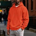 thumbnail image 1 of Men's Basic Baggy Hoodie, Long Sleeve Drawstring Hooded Sweatshirt, Fall Solid Color Casual Loose Fit Pullover with Pocket Saffron M, 1 of 6