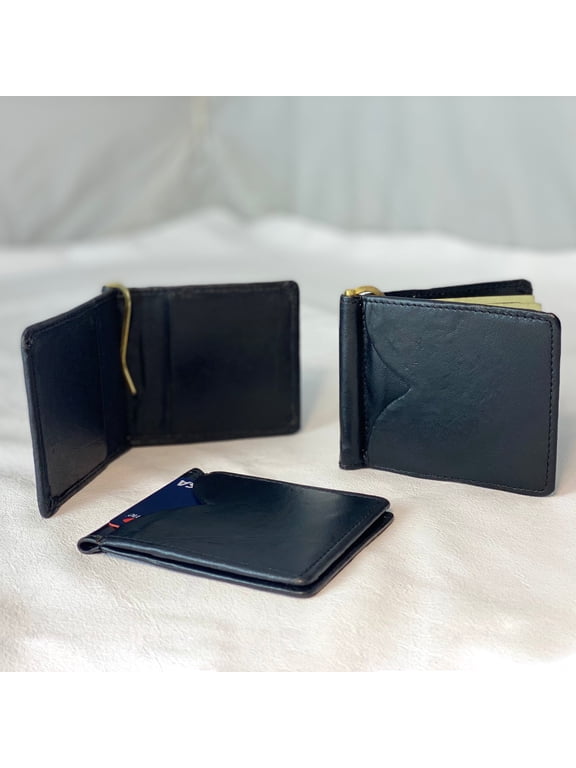 Men's Basic Black Leather Money Clip Wallet