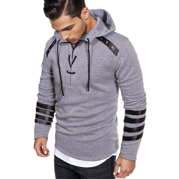 Men's Basic Casual Pullover Hoodie Long Sleeve Solid Color Drawstring Sweatshirt Top Oversized Pullover Long Sleeve Crewneck Casual Tops