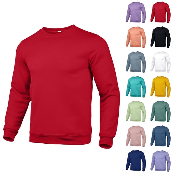 Men's Basic Color Round Neck Sweatshirt, Loose Fit Casual Youth Pullover Hoodie for Streetwear,Blue,XL