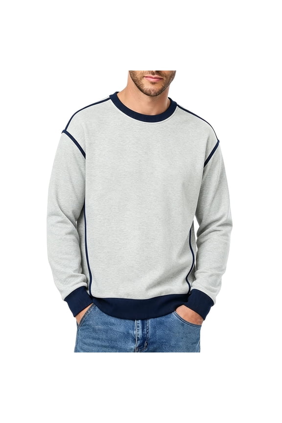 Men's Basic Crew Neck Pullover, Long Sleeve Loose Fit Layering Top, Versatile Casual T-Shirt For Young Men Gray 2XL