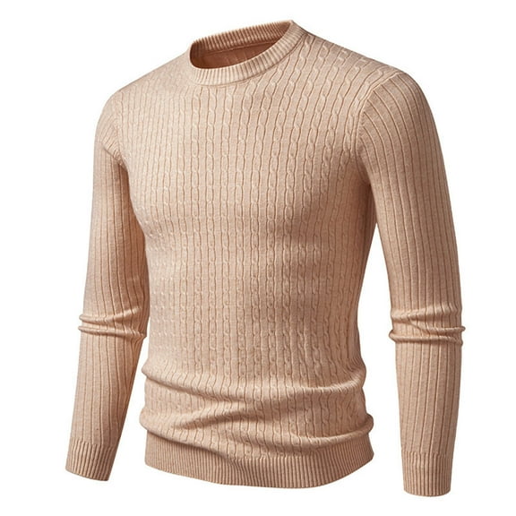 Men's Basic Crew Neck Sweater Solid Color Casual Long Sleeve Slim Fit Ribbed Knitted Pullover Sweater Top