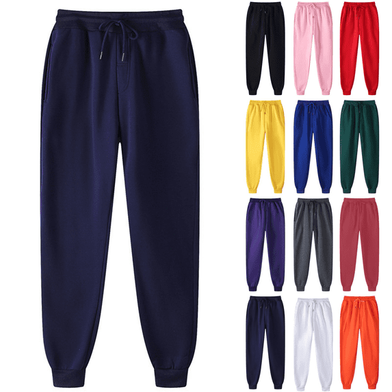 Men's Basic Fleece Jogger Sweatpants with Pockets Solid Color Casual Pants Drawstring Gym Running Pant Winter Fashion