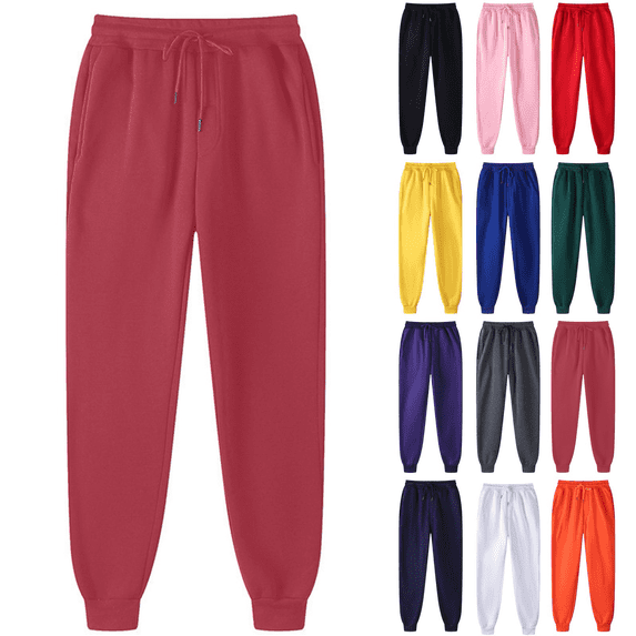 Men's Basic Fleece Jogger Sweatpants with Pockets Solid Color Casual Pants Drawstring Gym Running Pant Winter Fashion