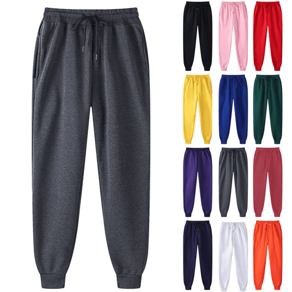 Men's Basic Fleece Jogger Sweatpants with Pockets Solid Color Casual Pants Drawstring Gym Running Pant Winter Fashion