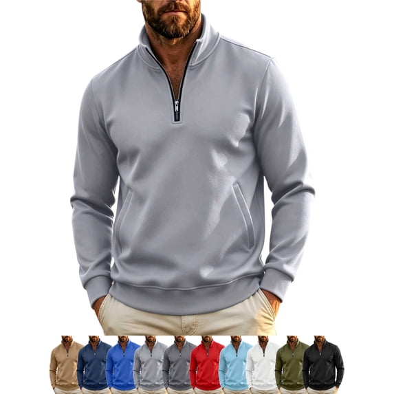 Sweatshirts for Men Half Zip Stand Collar Long Sleeve Regular Fit Solid Color Casual Fall Outfits Pullover