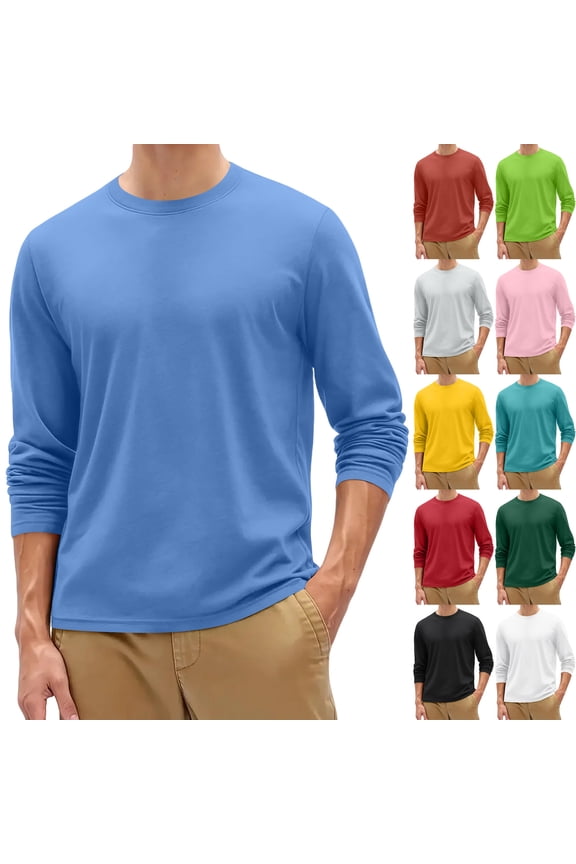Men's Basic Long Sleeve Round Neck Bottoming Shirt Top for Spring Fall Underwear Base Layer,Green,S