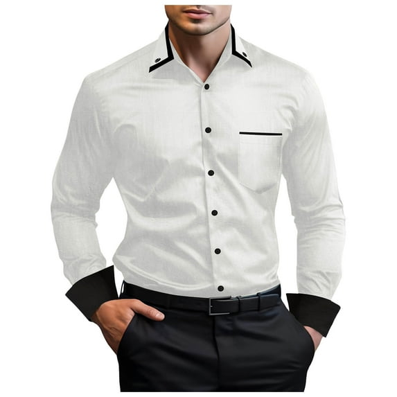 Men's Basic Shirt Solid Long Sleeve Formal Shirt Business Casual Button Down Shirts Regular Fit Long Sleeve Stretch Shirts Tops Vacation Wedding Shirts