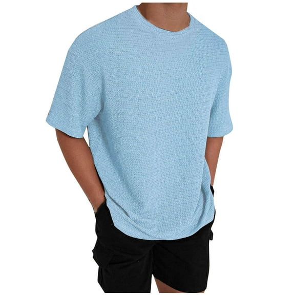 Men's Basic Short sleeve Waffle Sweatshirt Loose Fit Workout Pullover Crewneck Shirt