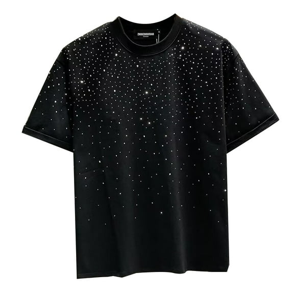 Men's Basic T Shirts Solid Sequin Rhinestone Short Sleeve Summer Sports Outdoors Lightweight Layering Tops