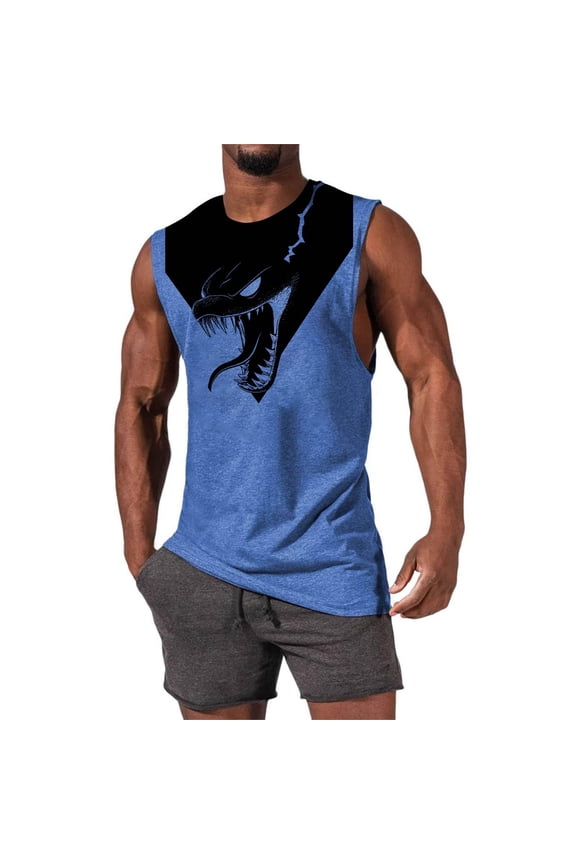 Men's Sleeveless Tank Men's Basic Tops Ribbed Knit Scoop Neck Tank Undershirt Printed Personalized Fashion T-Shirt
