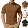 thumbnail image 1 of Namayuj Men's Basic Warm Short Sleeve Shirts Dressy Casual High Neck Tees Trendy Solid Pullover Tops, 1 of 4