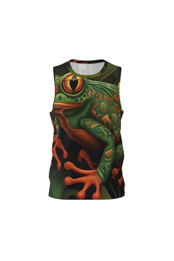 Men's Basketball Jersey Athletic Sleeveless Tank Top Sports Shirt, Frog Green
