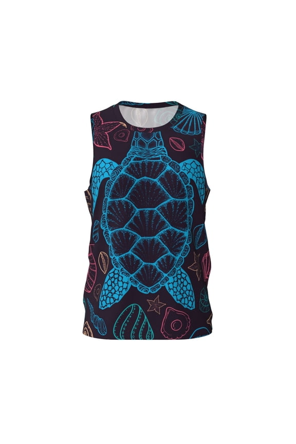 Men's Basketball Jersey Athletic Sleeveless Tank Top Sports Shirt, Sea Turtle Shells Starfish