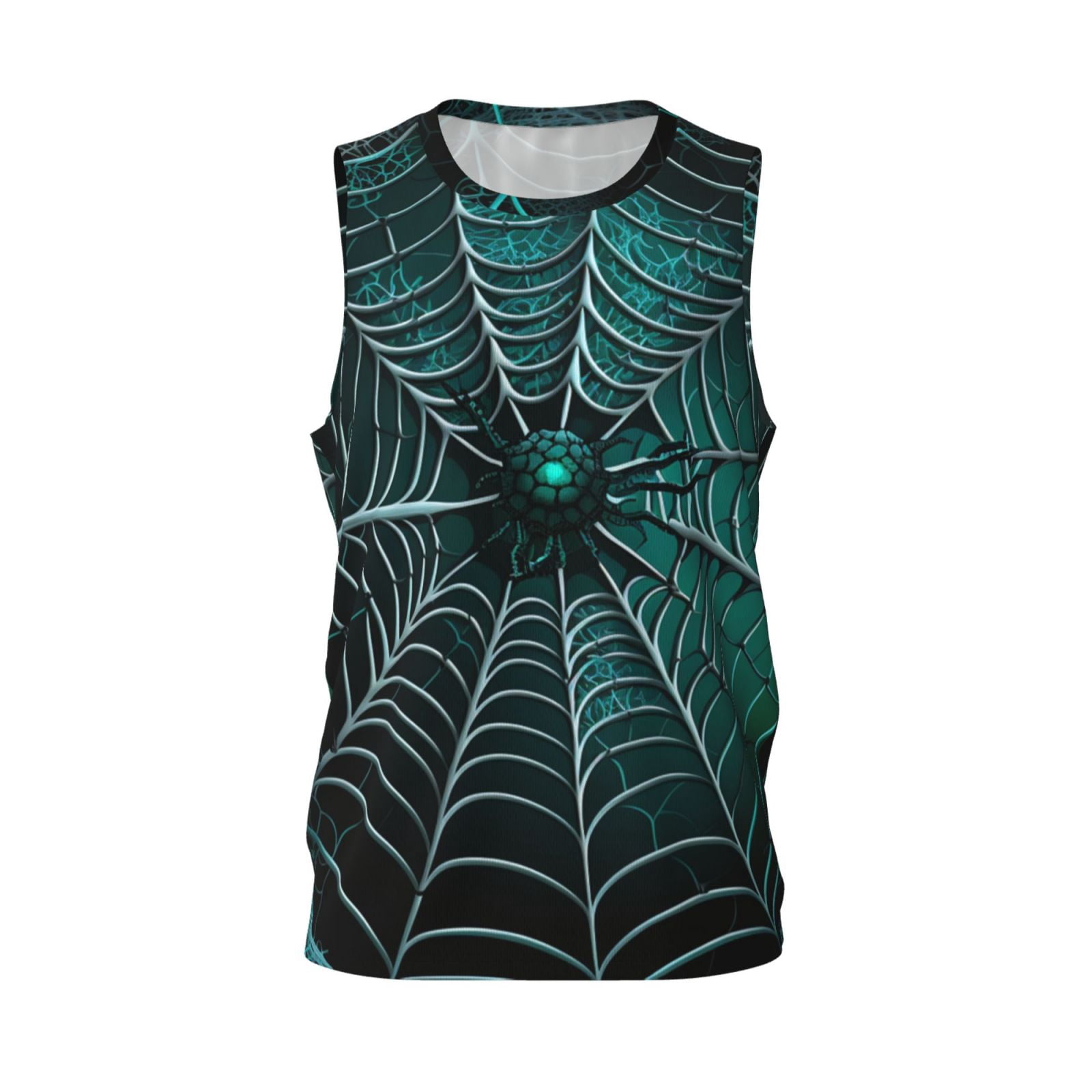 Men's Basketball Jersey Athletic Sleeveless Tank Top Sports Shirt, Spider Web Gothic Art
