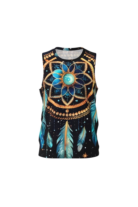 Men's Basketball Jersey Breathable Athletic Sleeveless Tank Top, Dream Native American Indian Tribal Starry
