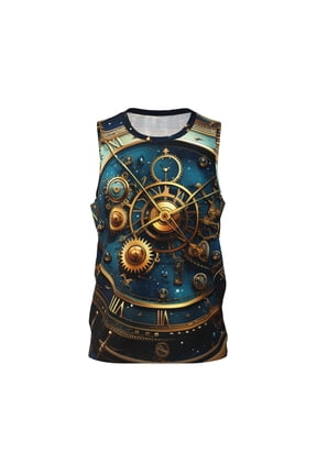 Men's Basketball Jersey Breathable Athletic Sleeveless Tank Top, Steampunk Clockwork Wheels Starry