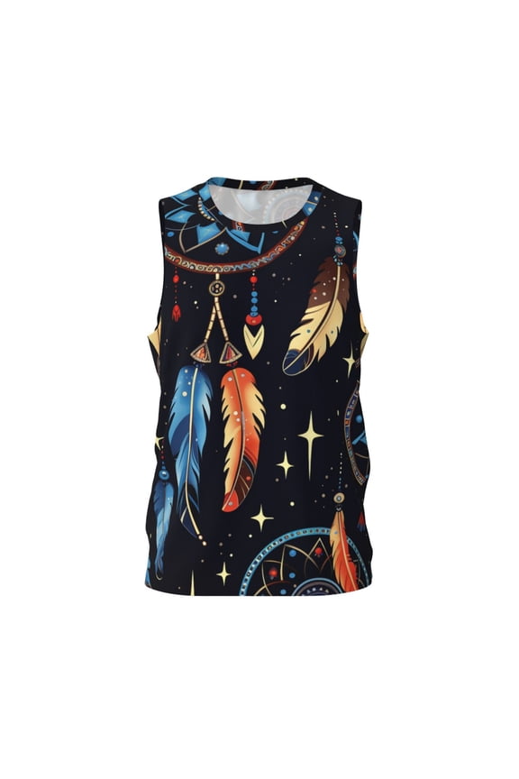 Men's Basketball Jersey Breathable Athletic Sleeveless Tank Top, Tribal Dream Native American Indian Starry