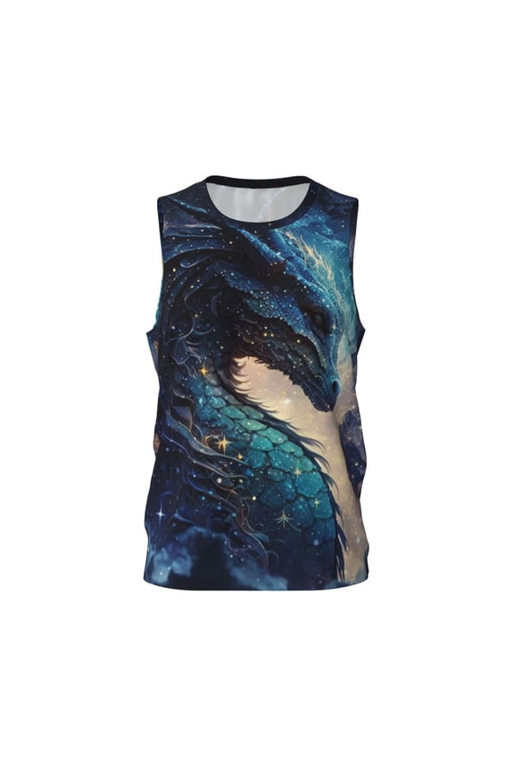 Men's Basketball Jersey Shirts Sleeveless Athletic Sports Tank Tops, Dragon Cool Starry Sky Moon