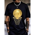 thumbnail image 1 of Men's Basketball Net Printed T-Shirt, Graphic Tee Summer Tops, Crew Neck, 1 of 5