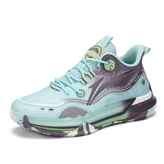 Men’s Basketball Shoes High Top Sneakers Breathable Mesh Upper Cushioned Midsole Non-Slip Outdoor Court Training Athletic Footwear – Mint Green & Gray Colorway