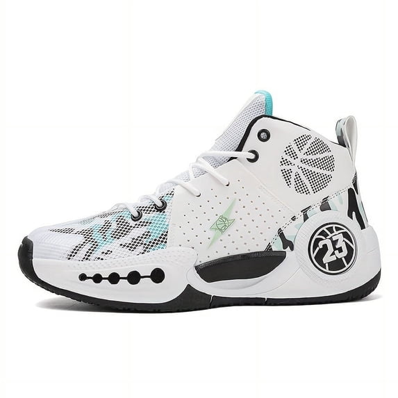 Men's Basketball Shoes High-Top Sports Casual - TPR Sole PU Upper Geometric Design, Ankle Support Athletic Sneakers for Casual Sports, Lightweight Sports Casual Shoes | Court & Daily Wear