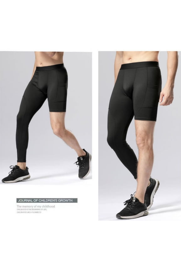 Men's Basketball Single Leg Tight Sports Pants 1/2 One Leg Compression Pants Athletic Base Layer Underwear Left Short Right Long(Left Long Right Short)