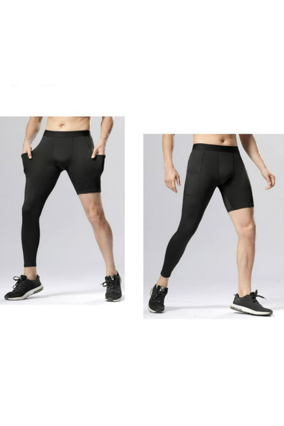 Men's Basketball Single Leg Tight Sports Pants 1/2 One Leg Compression Pants Athletic Base Layer Underwear Left Short Right Long(Left Long Right Short)