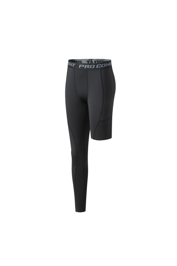 Men's Basketball Single Leg Tight Sports Pants 1/2 One Leg Compression Pants Athletic Base Layer Underwear