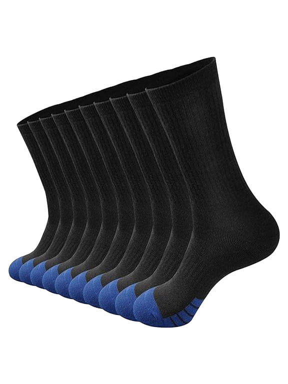 Men's Basketball Socks 5-Pair Pack, Mid-Crew Solid Color Athletic Socks, Cushioned Sports Socks for Workout, Gym, Running and Daily Wear, Moisture-Wicking Performance Socks - Blue