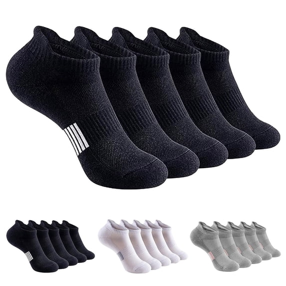Men's Basketball Socks Ankle Athletic Running Socks Cushioned Breathable Comfort Solid Color No Show Sports Tab Socks Black One Size