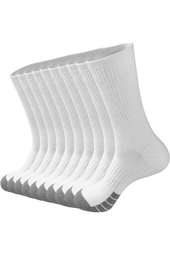Men's Basketball Socks, Solid Color Mid-Calf Moisture-Wicking Athletic Socks 5-Pair Pack, Cushioned and Breathable for Sports, Gym, and Daily Athletic Activities, Durable Arch Support White