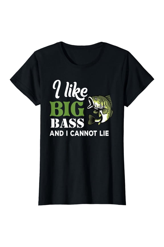 Men's Bass Fishing I Like Big Bass And I Cannot Lie Angler Fisher T-Shirt Black