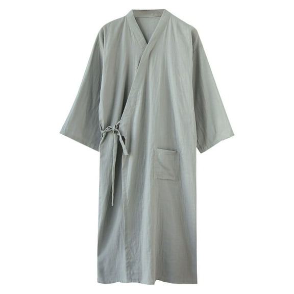 Men's Bathrobes Japanese Kimono Nightdress Bathrobe Yukata Pyjamas Sauna Gown Robe Plain Sleepwear Mens Robes Grey XL