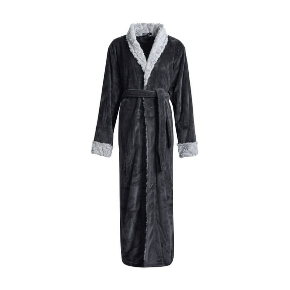 Men's Bathrobes Mens Flannel Towel Bathrobes Coral Velvet Couple Bathrobe Extra Thick Long Men Robe Black M