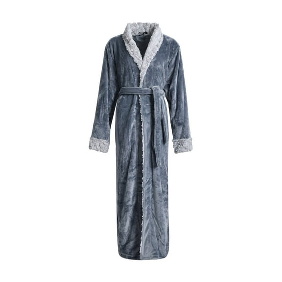 Men's Bathrobes Mens Flannel Towel Bathrobes Coral Velvet Couple Bathrobe Extra Thick Long Men Robe Grey XL