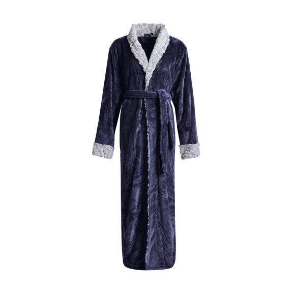 Men's Bathrobes Mens Flannel Towel Bathrobes Coral Velvet Couple Bathrobe Extra Thick Long Men Robe Navy XL