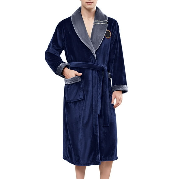Men's Bathrobes Mens Thick Wool Long Towl Robe Matching Color Bathrobe Home Mens Bath Robe Black XL