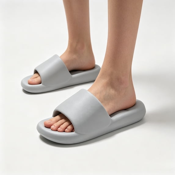 Men's Bathroom Slippers Shower Shoes Non Slip Quick Dry EVA Sandals with Arch Support Waterproof Lightweight House Slides for Home Gym Pool Spa (Light Gray, 44)