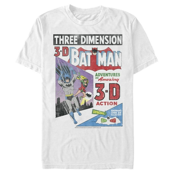 Men's Batman 3D Vintage Comic Cover Graphic Tee White 3X Large
