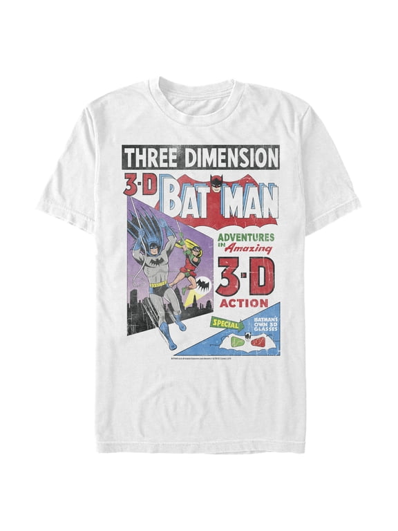 Men's Batman 3D Vintage Comic Cover Graphic Tee White 3X Large