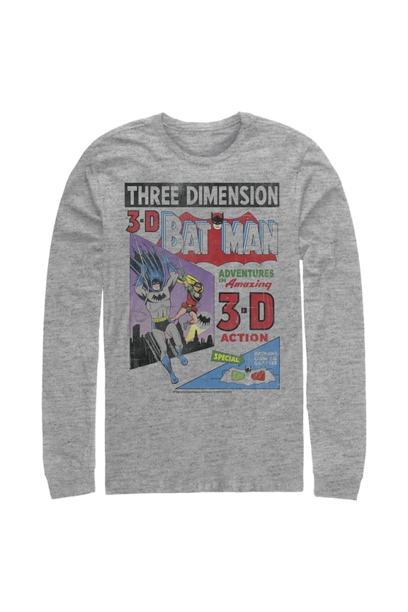 Men's Batman 3D Vintage Comic Cover Long Sleeve Shirt Athletic Heather Large