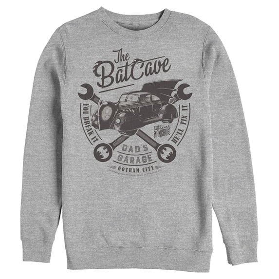 Men's Batman Bat Cave Dad's Garage Sweatshirt Athletic Heather Small