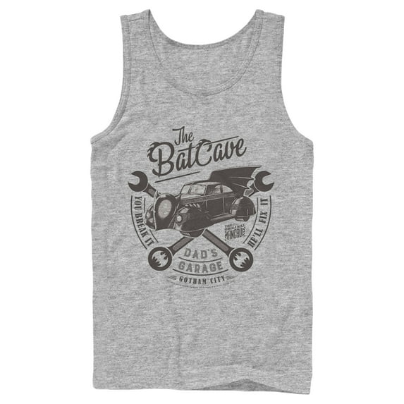Men's Batman Bat Cave Dad's Garage Tank Top Athletic Heather Small